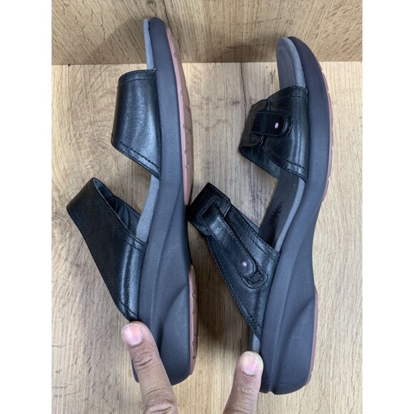 Dansko Leather Wedge Sandals Size 42 Euro 10.5 US Black Double Strap Adjustable - Picture 11 of 16